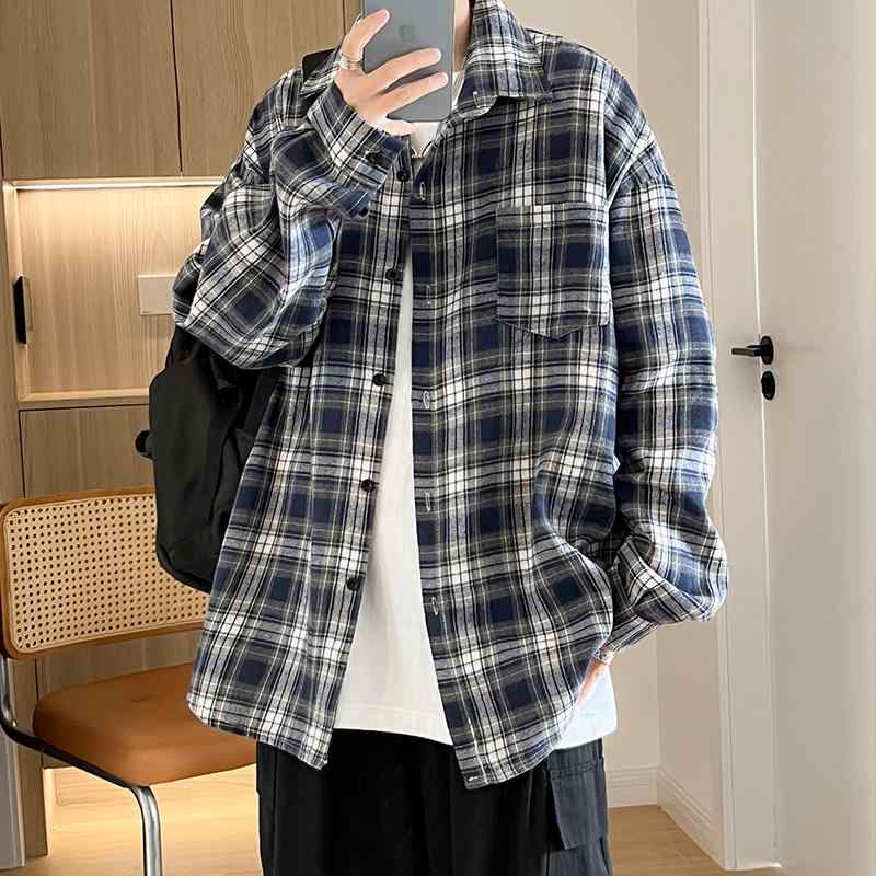 シャツ 長袖 格子柄 メンズ カジュアル ゆったり 学生 アウター