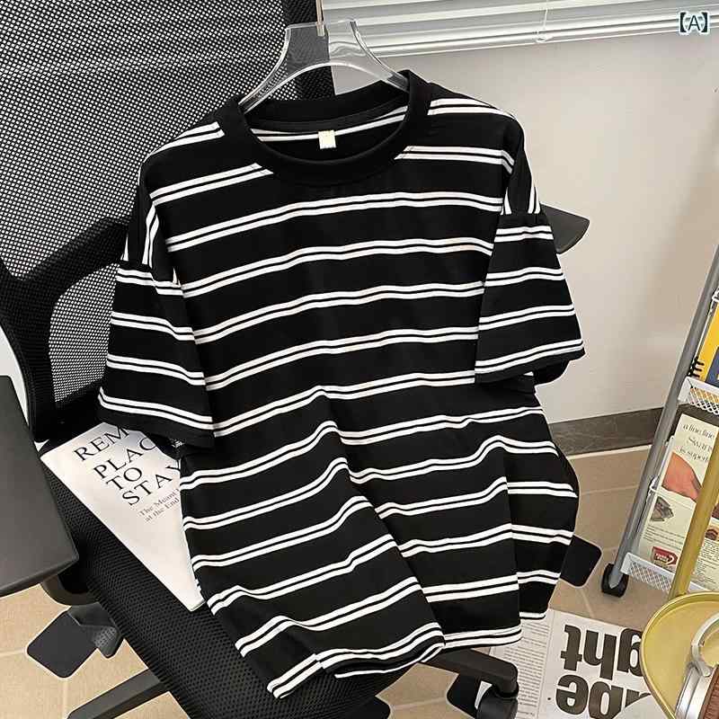 Tシャツ メンズ 半袖 丸首 綿 スポーツ カジュアル ストライプ