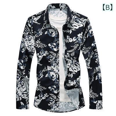 メンズ トップスス おしゃれ シャツ 秋 花柄 ストレッチ デジタル プリント 大きいサイズ 長袖 花柄 シャツ