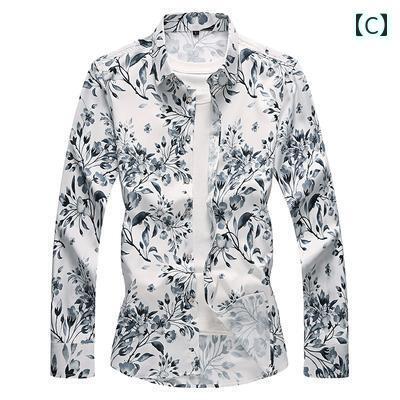 メンズ トップスス おしゃれ シャツ 秋 花柄 ストレッチ デジタル プリント 大きいサイズ 長袖 花柄 シャツ