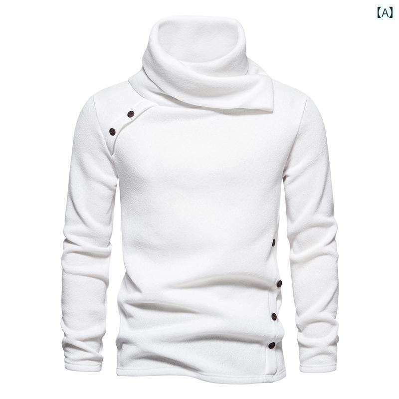 メンズ トップス ニット 秋冬 暖かい おしゃれ 英国風 パイル ネック プルオーバー 長袖 ボタン 飾り ..