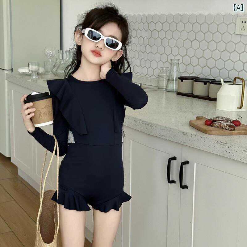 水着 女の子 キッズ 夏 海 プール リゾート かわいい 夏 ワンピース 日焼け防止 長袖 スタイリッシュ 黒