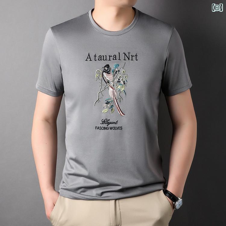 大きいサイズ Tシャツ メンズ 紳士 丝光棉 半袖 薄手 涼しい 丸首 速乾 上着