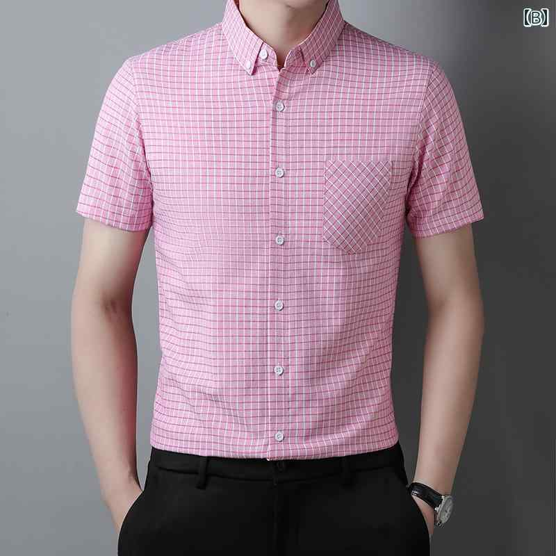 シャツ メンズ 半袖 コットン 薄手 涼しい 格子柄 ビジネス カジュアル メンズ 紳士服