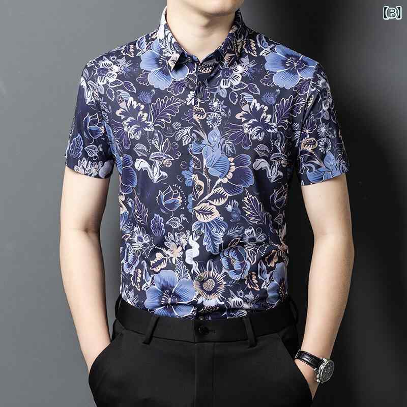 シャツ メンズ 半袖 夏 ビジネス カジュアル ノンアイロン プリント