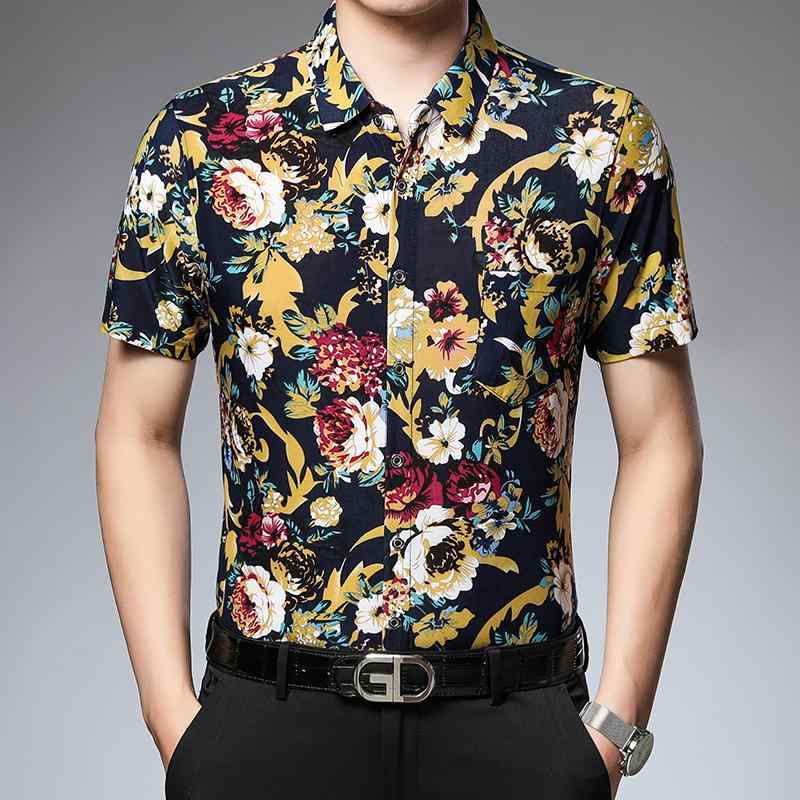 シャツ メンズ 半袖 夏 カジュアル 花柄 涼感 紳士