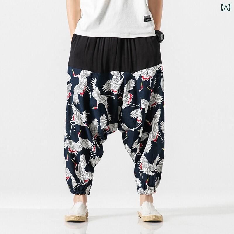 パンツ メンズ ゆったり ローライズ サルエル アラぽっちゃり エスニック コットン リネン 9分丈