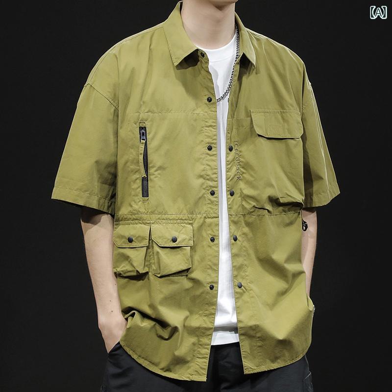 楽天おうち健康生活大きめサイズ メンズ トップス カジュアル おしゃれ ファッション Tシャツ 半袖 シャツ トレンド シャツ 夏 マルチ ポケット ワークシャツ ゆったり