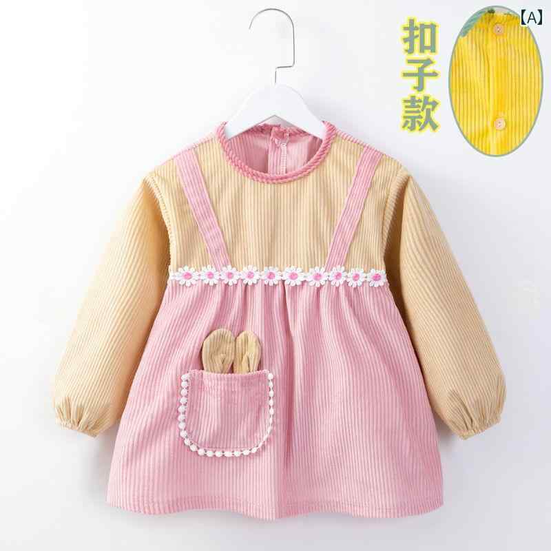 スモック 女の子 キッズ 子供 かわいい 防水 防汚 お食事 秋 長袖 アウター 赤ちゃん コーデュロイ リ..