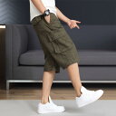ハーフパンツ メンズ 綿 コットン カジュアル 7分丈 カーゴパンツ 短パン 丈 ゆったり ストレート 薄手 涼しい ウエストゴム