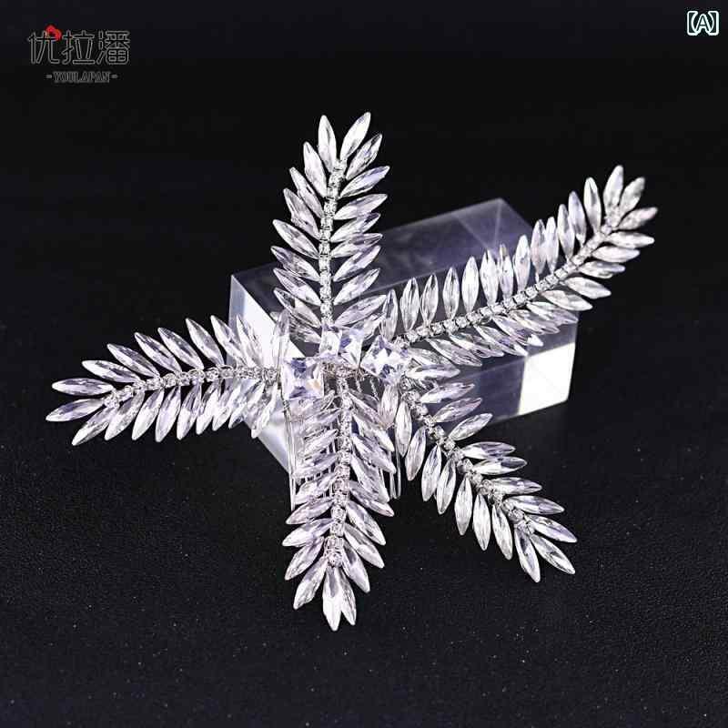 ウェディング ヘッドドレス リーフモチーフ ブライダル ストーン ラインストーン ヒトデ型 ビジュー キ..