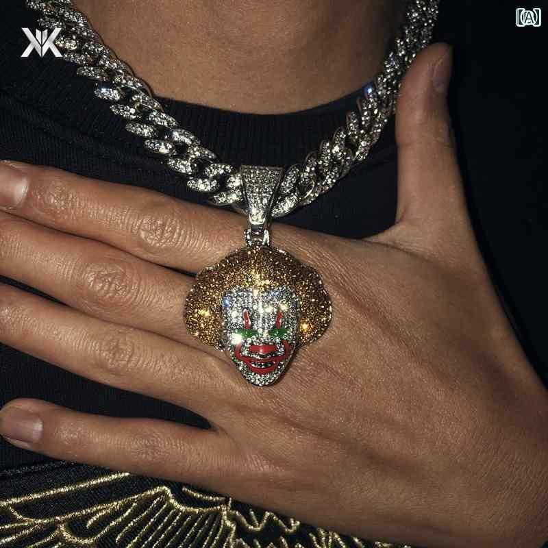 ネックレス メンズ アクセサリー レディース 極太 ヒップホップ ピエロ カラフル ペンダント セット ショート キューバ チェーン カップル 鎖骨 シルバー ...
