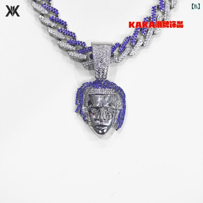 ネックレス メンズ アクセサリー 極太 ヒップホップ スクエア カラーストーン キューバ チェーン ペンダント セット ストリート ラップ シルバー ブルー 合...