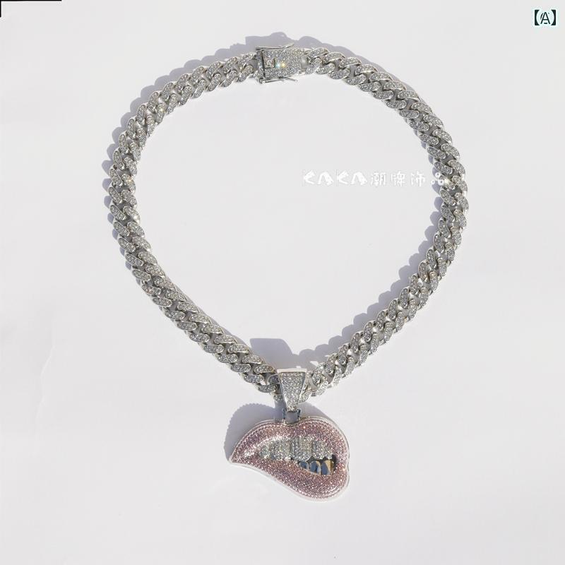 ネックレス メンズ アクセサリー レディース 極太 ヒップホップ ストリート 大きい 唇 歯 ペンダント セット 鎖骨 ショート キューバ チェーン シルバー ...