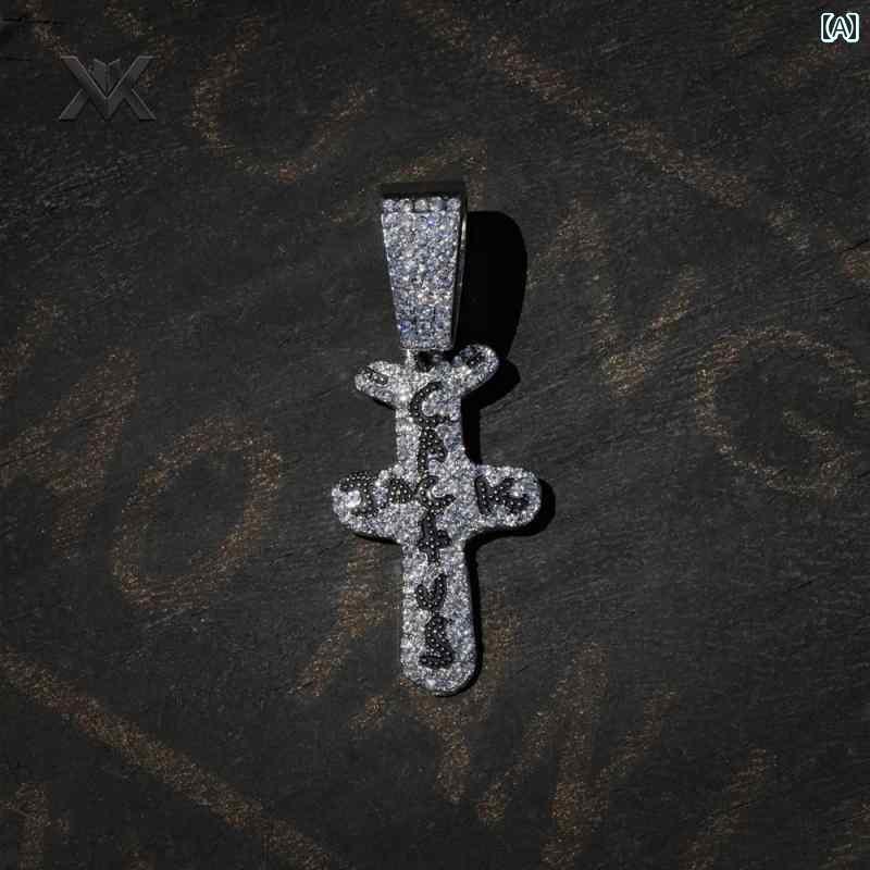 ネックレス メンズ アクセサリー シルバー 極太 ヒップホップ ストーン クロス ペンダント セット キューバ チェーン 合金 クール アメリカン