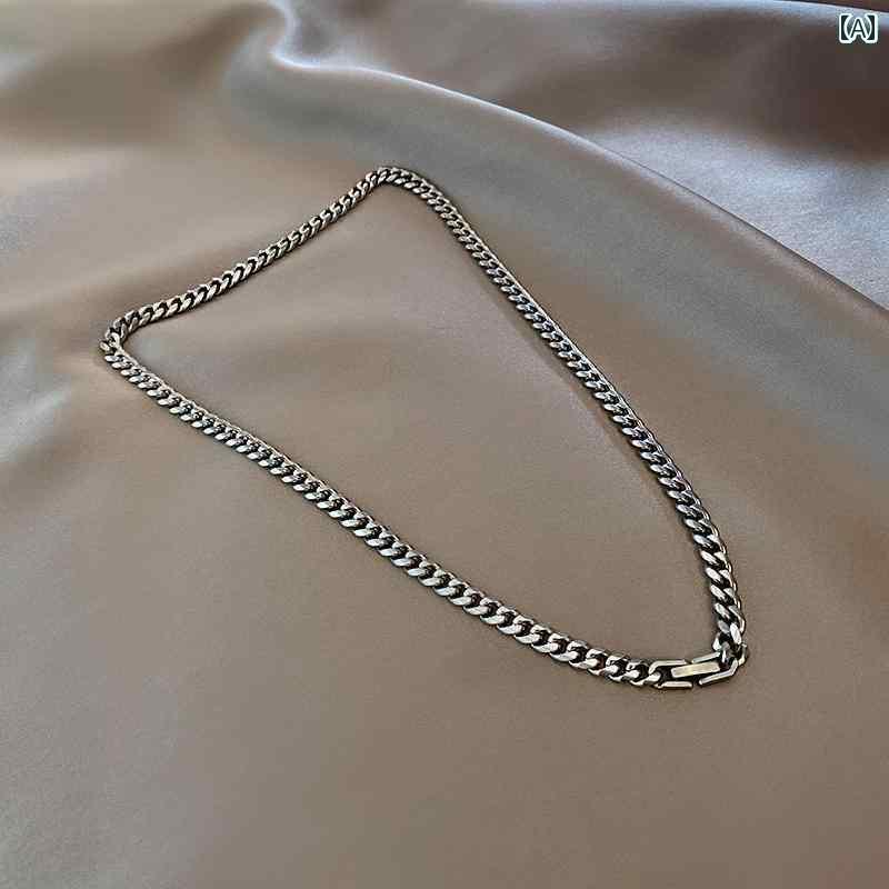 ネックレス メンズ アクセサリー レディース 極太 ヒップホップ チタン鋼 キューバ プレーン 鎖骨 ベーシック シンプル チェーン