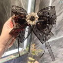 ヘアクリップ リボン 黒 シャンパン 大きめ レディース アクセサリー ウェーブ ポイント 水玉 後頭部 プレート 韓国 2個 セット かわいい