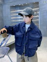 子供服 男の子 アウター 秋冬 韓国 ジャケット 前ボタン 襟 ワークジャケット シンプル おしゃれ シャカシャカ 防寒 暖かい 緑 青