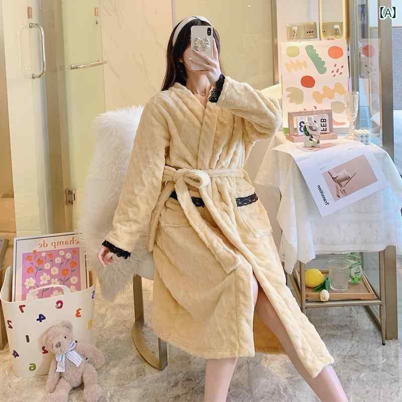 バスローブ タオル地 レディース 春秋 ロング パジャマ 冬 フリース ナイトガウンふわふわ 暖かい 裏起毛 黄 もこもこ かわいい