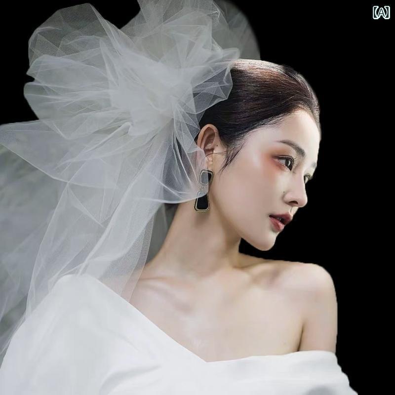 ウェディング ベール 花嫁 華やか 韓国 シンプル 丈 かわいい フェミニン 結婚式 披露宴 セレモニー 前撮り シースルー 透け感 シフォン 白