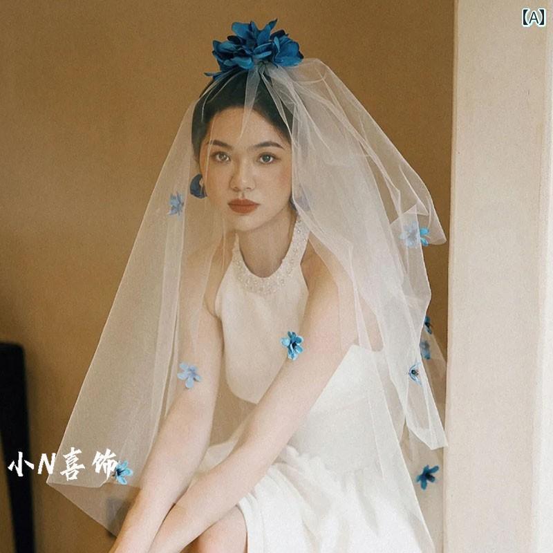 ウェディング ベール ファンシー 丈 かわいい フェミニン 結婚式 披露宴 セレモニー 前撮り 二次会 仮装 小道具 ヘッドドレス シースルー 透け感 シフォン 白