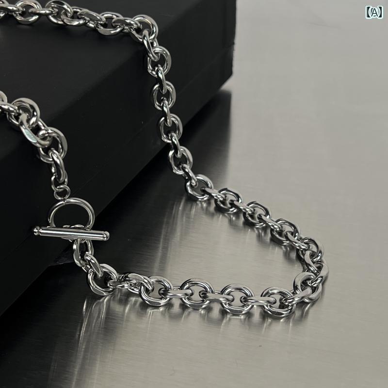 太い チェーン ネックレス OT バックル キューバ チタン メンズ レディース ヒップ ホップ ストリート 鎖骨 かっこいい シンプル ダンス ダンサー