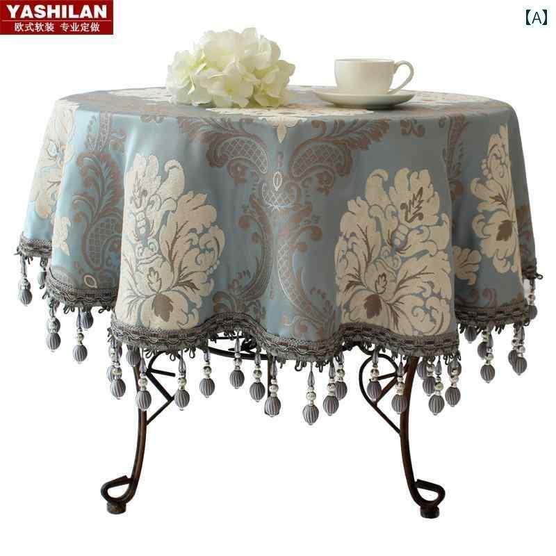 円形 布 ヨーロッパ ラウンド シェニール織 アンティーク クラシック ダマスク 花柄 刺繍 ビーズ 四角 おしゃれ インテリア 選べる サイズ 青 赤