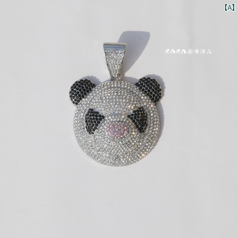 ネックレス メンズ アクセサリー レディース 極太 ヒップホップ 大きい マイクロ スタッズ 立体 パンダ ペンダント ラップ キューバ チェーン シルバー ゴ...