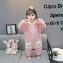 ロンパース 長袖 子供 かわいい フリース 女の子 ホーム 服 キッズ 秋冬 フランネル フード ふわふわ 暖かい もこもこ うさぎ