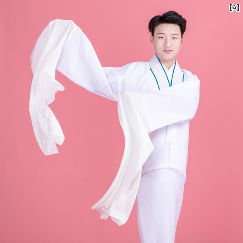 中国 舞踊 衣装 練習着 メンズ レディース トップス 水袖 長袖 ちりめん レトロ パフォーマンス ダンス 京劇 黄梅戯 小生 花旦 シンプル 無地 白 青 ピンク