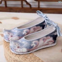 キッズ 女の子 かわいい 靴 刺繍 春夏 秋冬 白 ピンク 青 ラウンドトゥ パンプス 漢服 レトロ 布 衣装 コスプレ インヒール ラインストーン キツネ う...