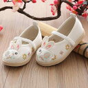 キッズ 女の子 かわいい 靴 刺繍 白 ピンク アプリコット 子供 漢服 中国風 春夏 秋冬 布 コスプレ メッシュ 通気性 うさぎ 花柄 フラット ぺたんこ ラウンドトゥ ラバーソール