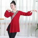 中国 舞踊 衣装 練習着 レディース トップス 水袖 長袖 パンツ セット Vネック 刺繍 サイドスリット ソフト 通気 レトロ パフォーマンス ダンス 漢 唐...