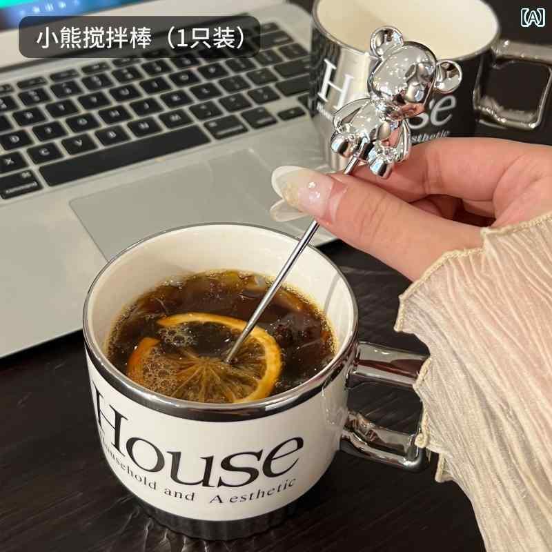 ハニーディッパー ハチミツ くう 道具 スプーン スティック ステンレス 鋼 長柄 カトラリー キッチングッズ 雑貨 食器 撹拌 ミキシング かわいい クマ 動物 ティー ジャム コーヒー 家庭 耐熱 耐久性 錆びにくい シルバー セット