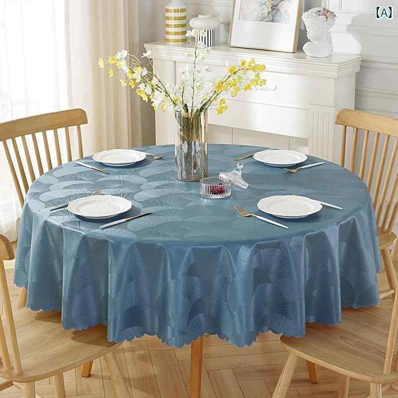 円形 テーブルクロス おしゃれ 撥水 耐油 お手入れ ホテル レストラン 家庭 大きめ PU エンボス加工 エレガント 無地 店舗 柔らかい ドレープ ネイビー 白 青 シンプル