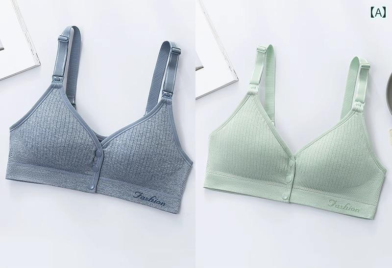 マタニティ ブラ 産前産後 前開き ブラジャー フロント ボタン フック 片手 開閉 授乳 サポート 垂れ 防止 妊娠 専 下着 スチールリング 無し 快適 薄手 モールド カップ スポンジ パッド 柔らかい 大きめサイズ ストライプ M L 2XL