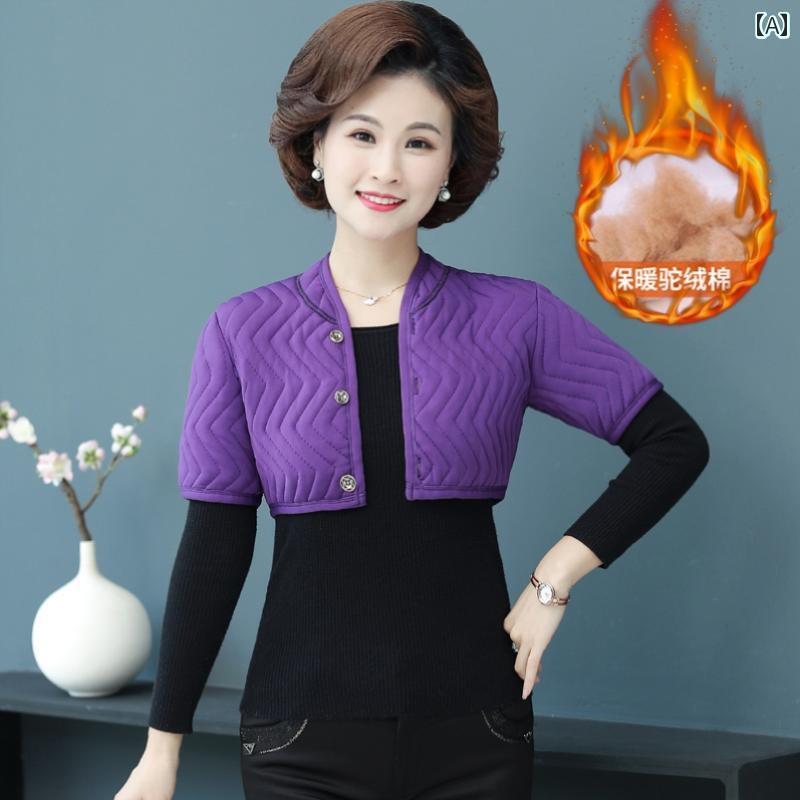 肩あて 寝具 レディース 秋冬 半袖 暖かい 防寒 ショート丈 スタンドカラー ボタン キルティング ソフ..