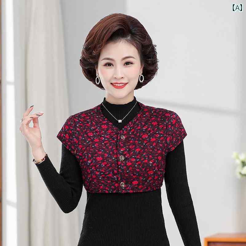 肩あて 寝具 レディース 秋冬 半袖 厚手 暖かい 防寒 ショート丈 ラウンドネック ボタン フィット ソフ..