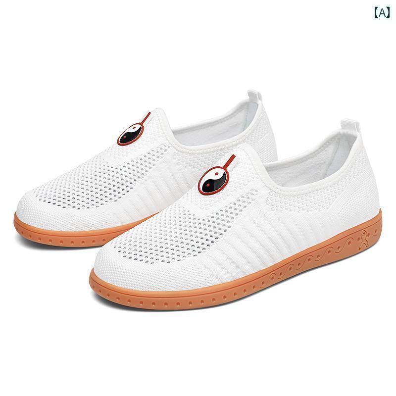 太極拳 シューズ レディース メッシュ 通気性 年配 牛革 ソール 武道 練習 メンズ ユニセックス トレーニング 防臭 快適 ホワイト グレー