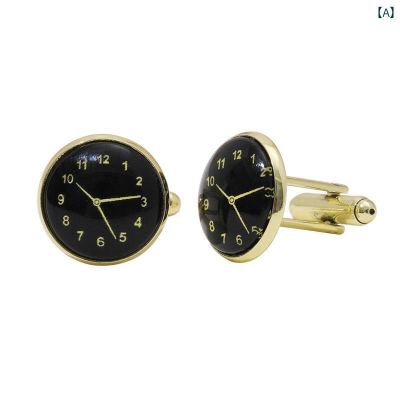 カフスボタン 結婚式 おしゃれ レトロ ノスタルジック 時計 カフス ビジネス スーツ ボタン シャツ メンズ レディース アクセサリー プレゼント 黒 金