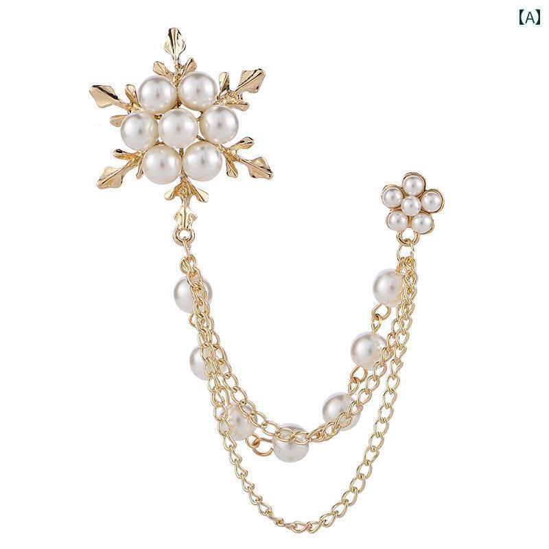 スーツ ピン チェーン 韓国 ブローチ シンプル メンズ レディース 雪 結晶 パーティー 二次会 デート 普段使い おしゃれ 金 銀