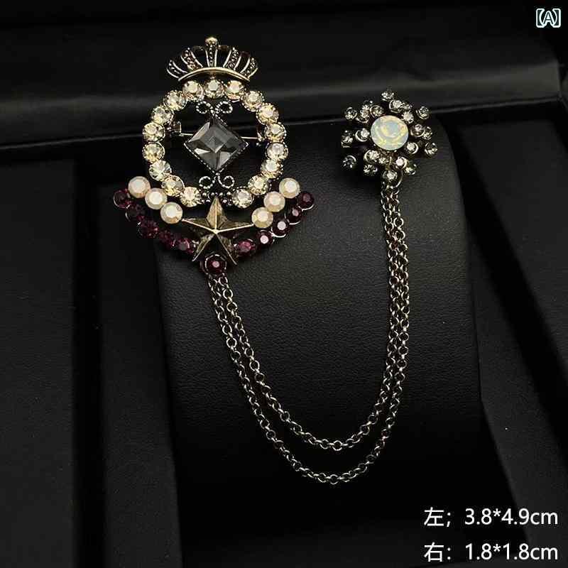 スーツ ピン チェーン 韓国 ファッション ラインストーン クラウン ブローチ レディース アクセサリー ジャケット おしゃれ リボン クロス 星