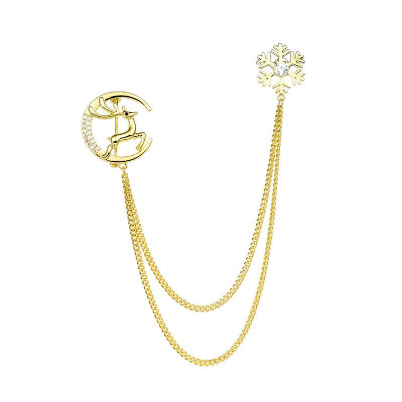 スーツ ピン チェーン ブローチ メンズ レディース シャツ ジャケット 装飾 襟 トナカイ 雪の結晶 おしゃれ クリスマス パーティー デート プレゼント 金...