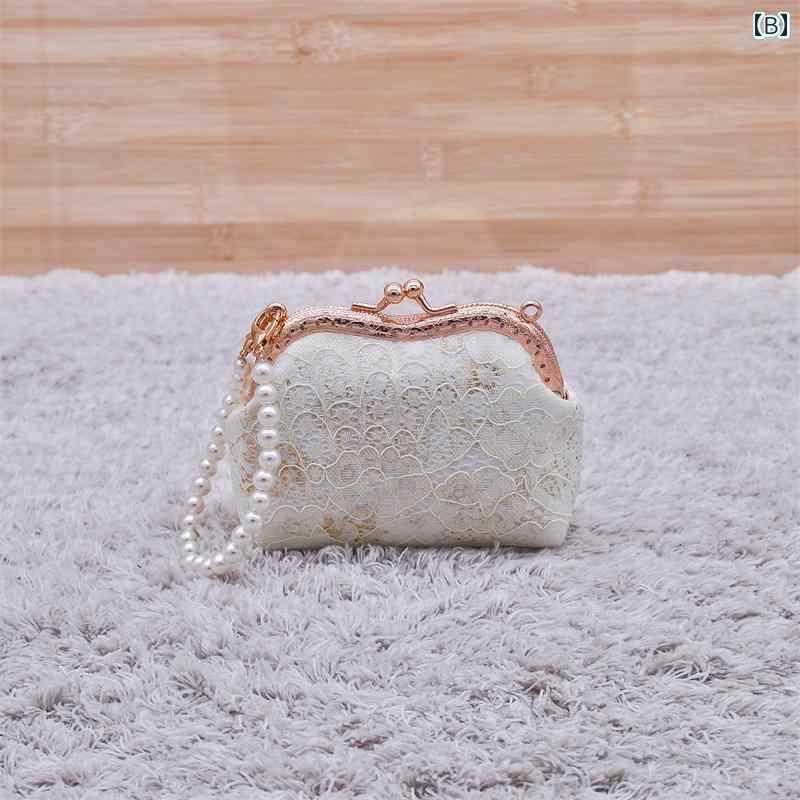 がま口財布 かわいい レディース 小銭入れ ガジェットポーチ レトロ レース ミニ ヘッドフォンバッグ カード バッグ ベージュ ポリエステル スクエア M型 コンパクト ouchikenko-10524056 おうち健康生活 サンプル画像2