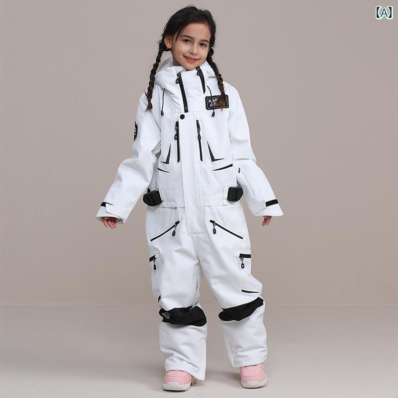 スキーウェア キッズ スノボ 防風 防寒 アウター 冬 アウトドア 男の子 女の子 ジャンプスーツ 子供 襟..