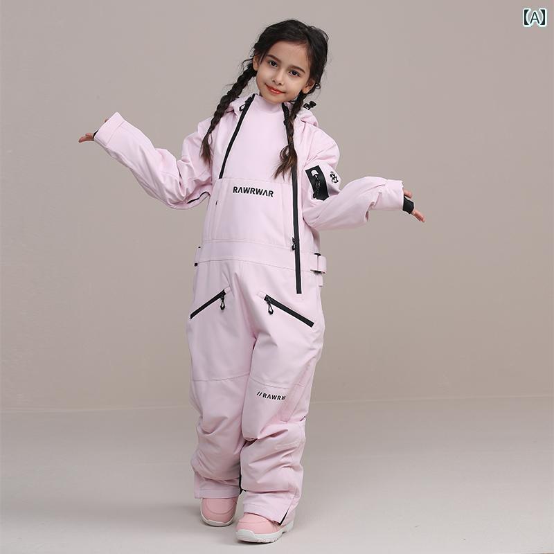 スキーウェア キッズ スノボ 防風 防寒 アウター 冬 アウトドア 男の子 女の子 ジャンプスーツ 子供 襟..