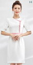 エステ ユニフォーム ワンピース 五分袖 夏 制服 サロン ホテル フロント 受付 レディース 白 青 無地 ウエストマーク 膝上 ラウンドネック ファスナー スリット 速乾 ストレッチ 通気性 大きめサイズ おしゃれ
