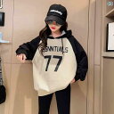 パーカー 女の子 秋冬 子供 キッズ 長袖 綿 トップス フード トレーナー スウェット カジュアル 柔らかい 通気性 快適 普段着 旅行 おしゃれ シンプル ロゴ 黒