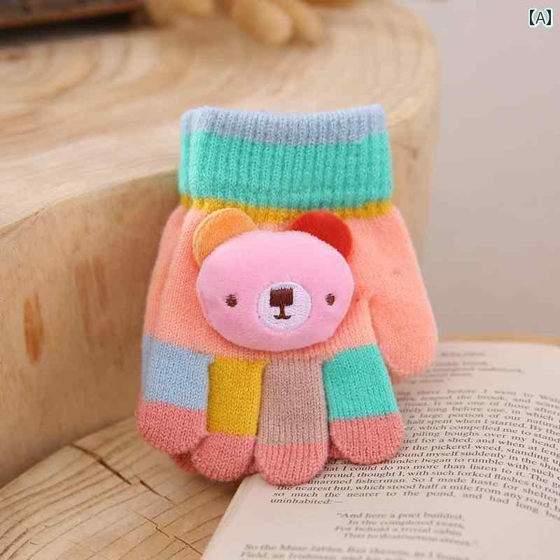 子供 手袋 5 本 指 キッズ 男の子 女の子 ベビー 赤ちゃん 春秋冬 ウール もこもこ 防寒 防風 保温 暖かい 柔らかい ピンク 青 グレー くま わに 刺繍 カバー 2way ミトン サイクリング レジャー アウトドア かわいい(4)