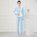 エステ ユニフォーム 9分袖 制服 サロン 歯科 技術者 作業服 レディース 青 ピンク ラウンドネック 速乾 ストレッチ パンツ 上下セット 大きめサイズ おしゃれ